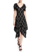 Plaid Ruffle Sleeve Asymmetrical Dress