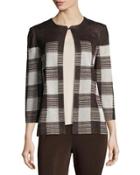 Grid-print Knit Jacket, Brown