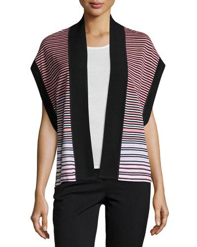 Stripe-print Knit Jacket, Flamingo/black/white
