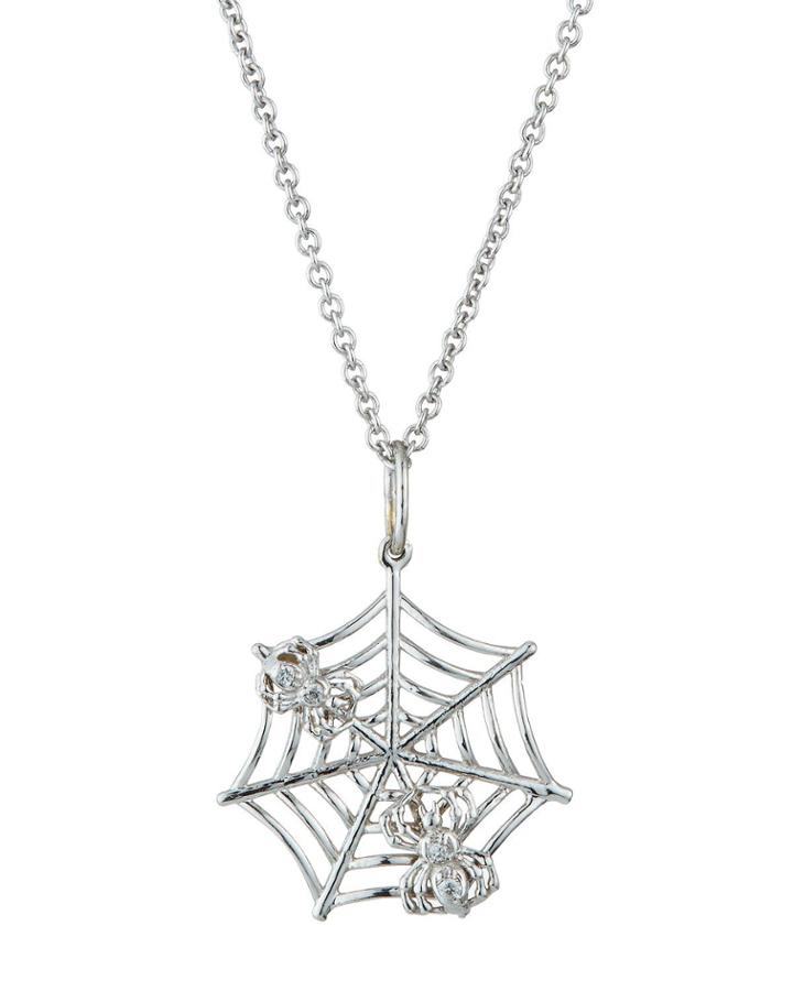 14k White Gold Diamond Spider Web Necklace