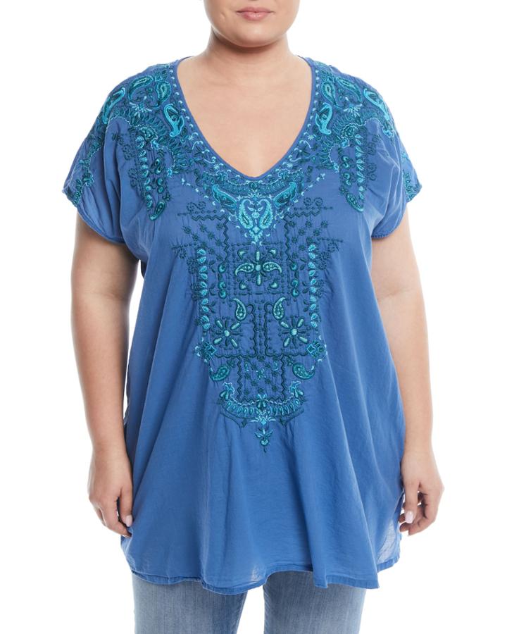 Eros Embroidered V-neck Tee,