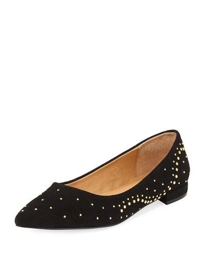 Jillian Suede Studded Flat, Black