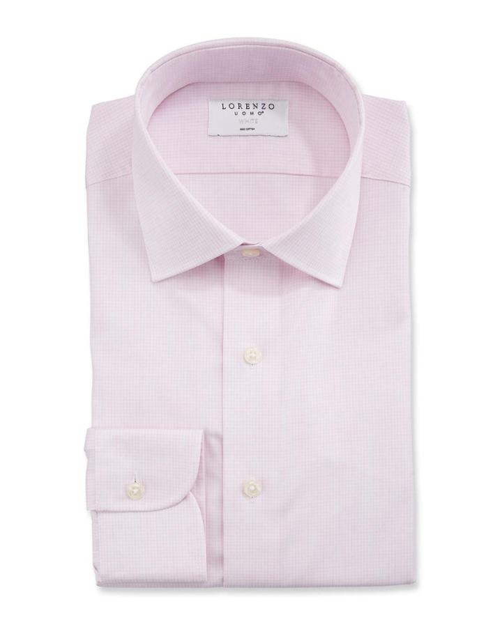 Men's Fashion Check Cotton Dress Shirt, Pink/white