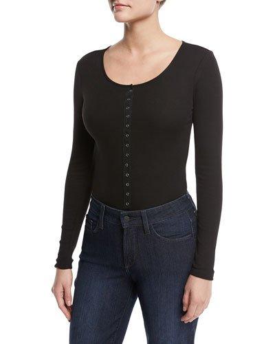 Long-sleeve Snap-front Bodysuit, Black