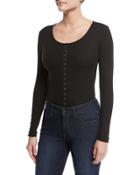 Long-sleeve Snap-front Bodysuit, Black