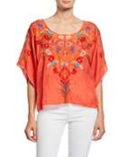 Lombriga Embroidered Scoop-neck Cupro Blouse
