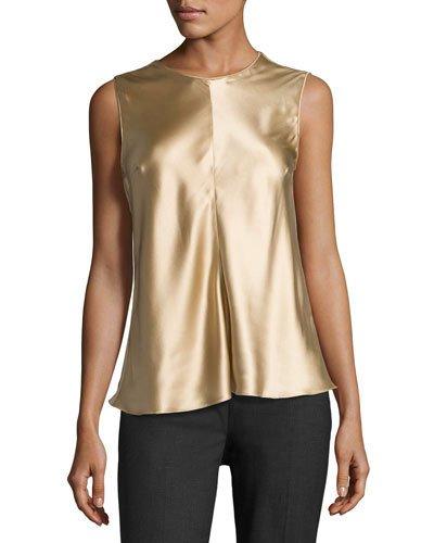 Crewneck Stretch-satin Tank, Brown