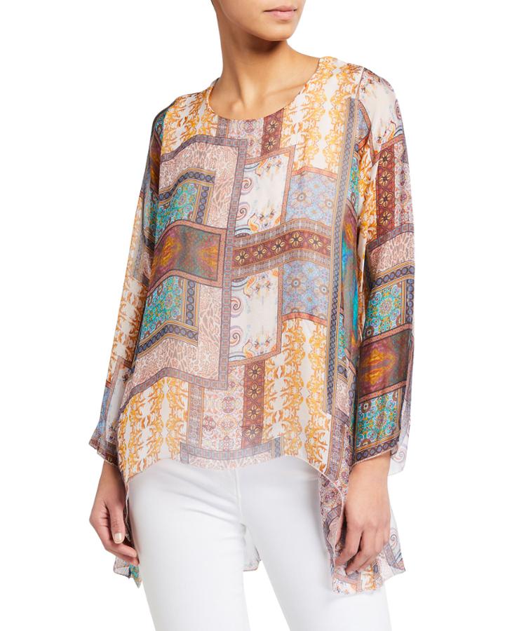 Tile Print Silk-blend Tunic