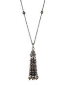 Long Gunmetal Crystal Tassel Pendant Necklace
