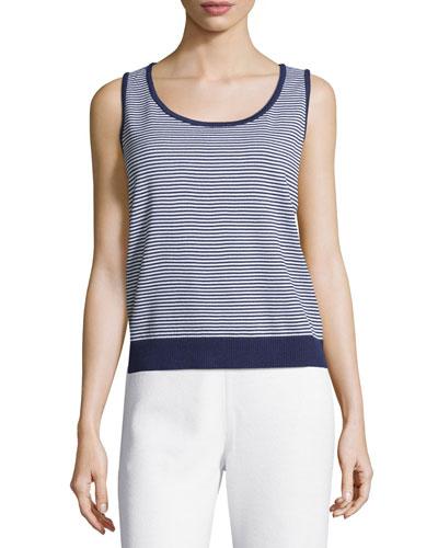 Striped Santana Knit Tank, Bright White/ink