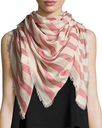 Striped Fringe Scarf, Brown