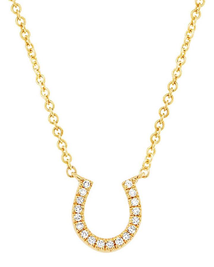 14k Yellow Gold Diamond Horseshoe Pendant Necklace
