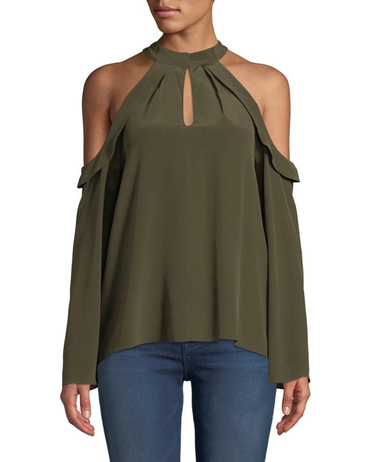Martie Cold-shoulder Bell-sleeve Crepe De Chine Blouse