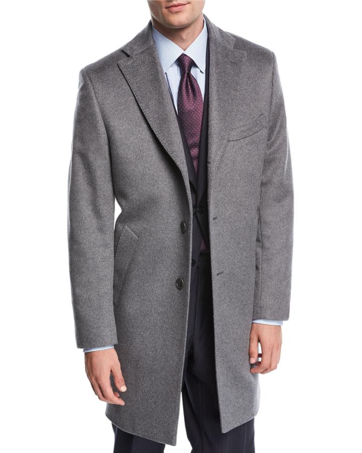 Single-breasted Cashmere Top Coat, Gray