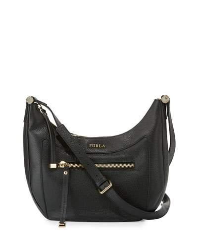 Ginevra Small Leather Crossbody Bag, Onyx