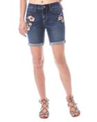 Mid-rise Floral Embroidered Denim Bermuda