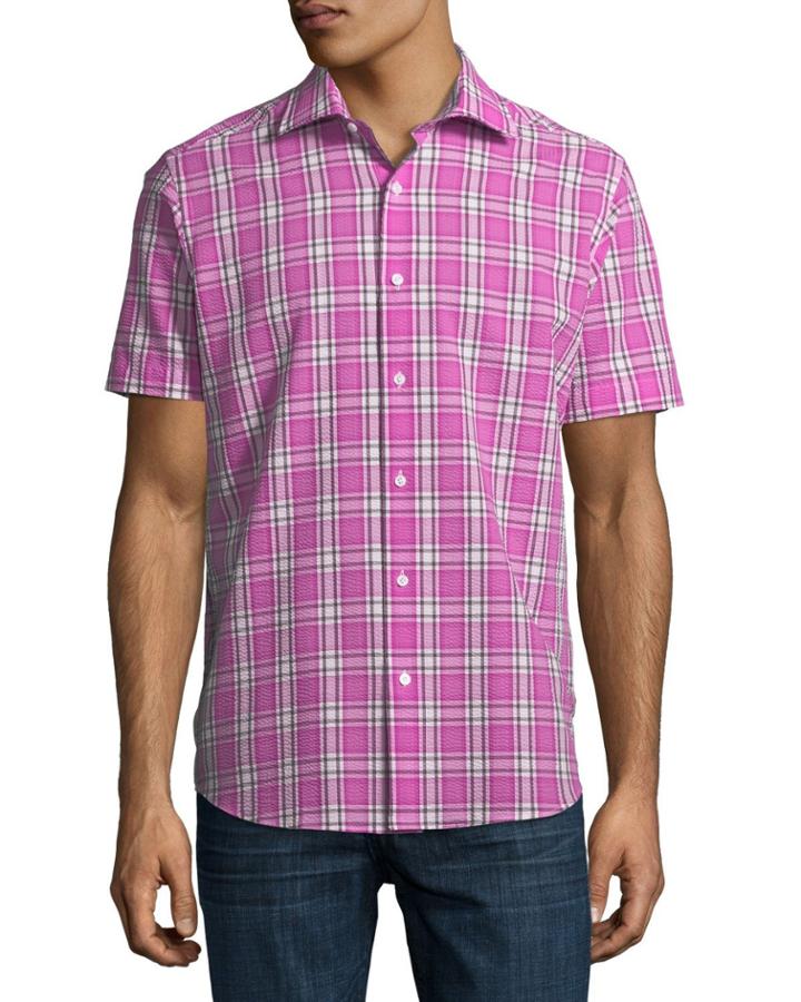 Plaid Seersucker Short-sleeve