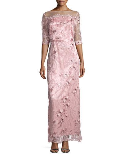 3/4-sleeve Embroidered Gown