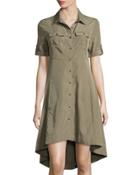 Button-front High-low Shirtdress, Olive