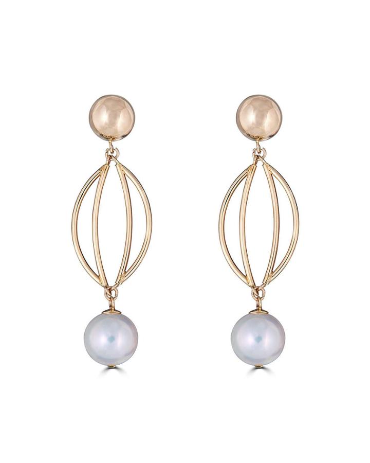 14k Caged Pearl-drop Earrings