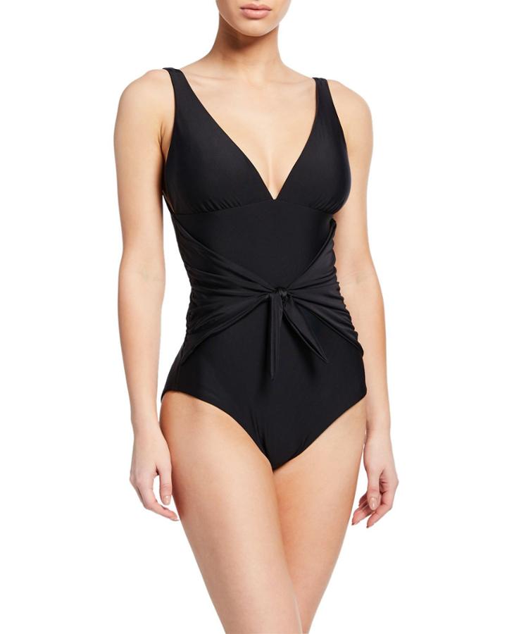 Tie-waist V-neck One-piece