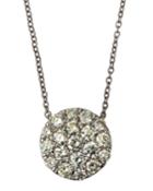 14k White Gold Diamond Pave Circle Pendant Necklace