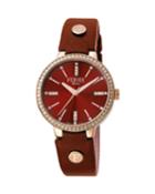Women's 34mm Stainless Steel 3-hand Glitz Watch With Leather Strap, Rose/red