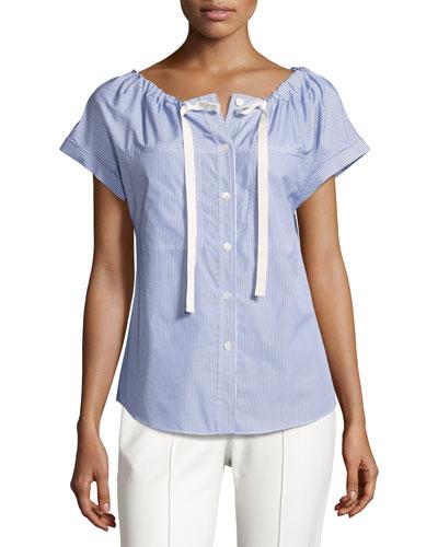Velvela Striped Cotton Top, Blue