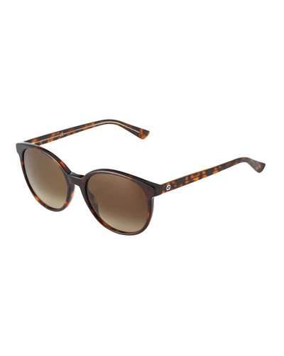 Round Havana Plastic Sunglasses, Brown
