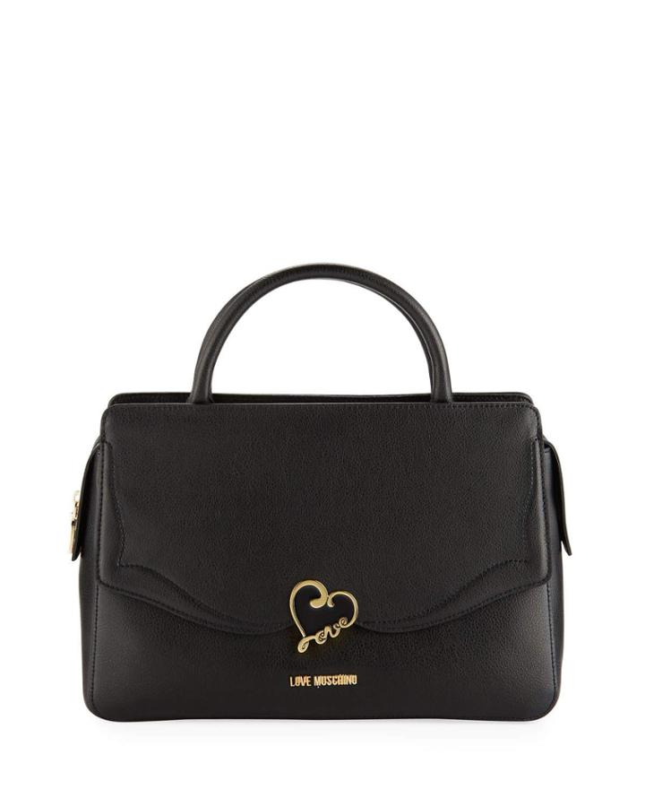 Top-handle Leather Satchel Bag With Enamel Heart