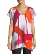 Paint-stroke Print V-neck Poncho Top