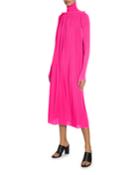 Long-sleeve Pleated Tech Crepe Dress