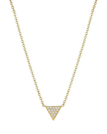 18k Yellow Gold Petite Pave Diamond Triangle Pendant Necklace