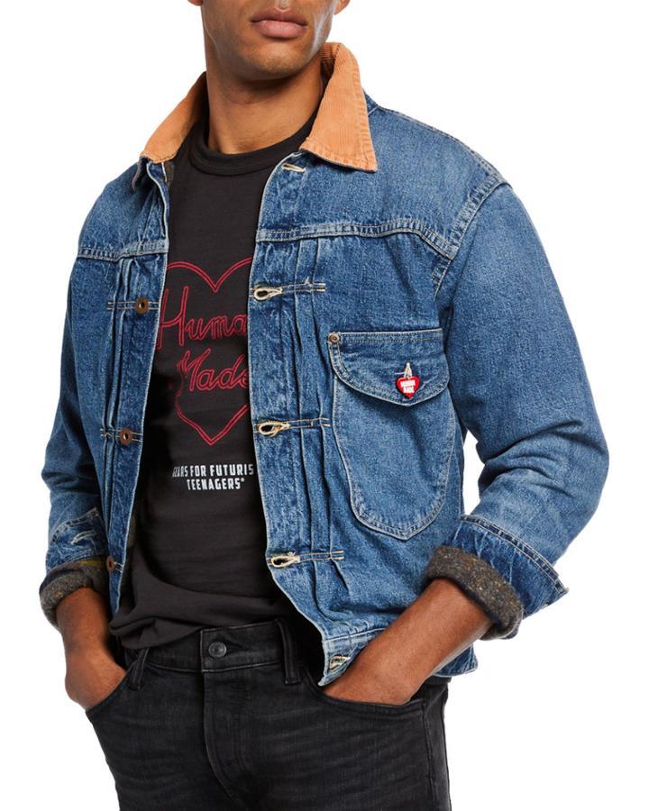 Men's Corduroy-trim Lined Denim Jacket