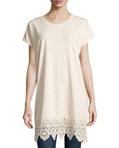 Sleeveless Oversized Lace Tee, Beige