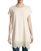 Sleeveless Oversized Lace Tee, Beige