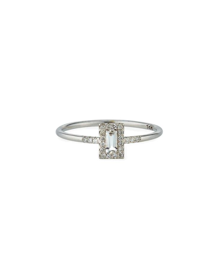 14k White Gold Baguette Topaz Ring W/ Diamonds,