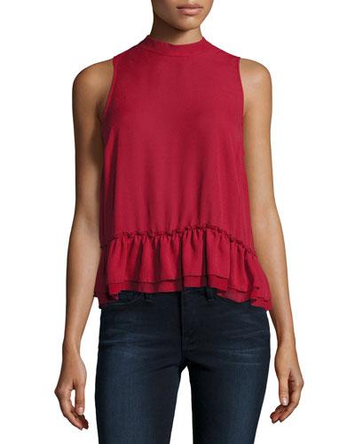Chiffon Ruffle-hem Tank Top, Burgundy