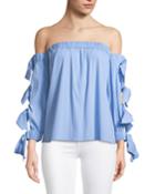 Blythe Off-the-shoulder Tie-sleeve Blouse, Blue