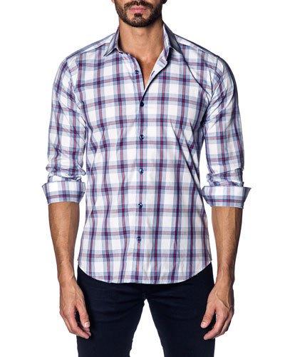 Semifitted Plaid Sport Shirt, Blue/white/red