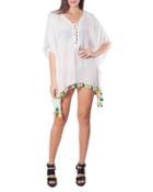 Neon Tassel Lace-up Coverup, White