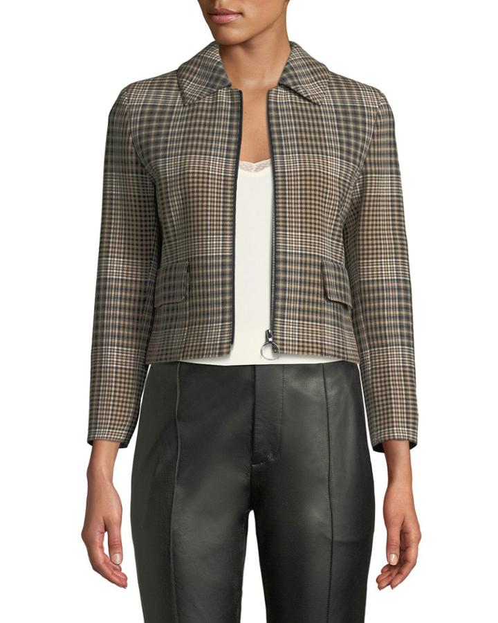 Plaid Zip-front Cropped Blazer