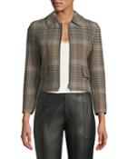 Plaid Zip-front Cropped Blazer