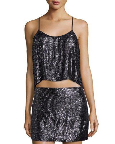 Ozzy Sleeveless Embellished Crop Top, Black