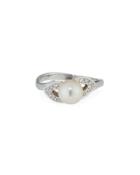 14k White Gold Freshwater Pearl & Diamond Ring, 0.09tcw,