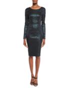 Loft Metallic Long-sleeve Sheath Dress, Green