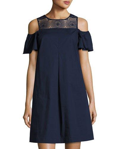 Off-the-shoulder Crochet Lace Mini Dress, Navy