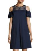 Off-the-shoulder Crochet Lace Mini Dress, Navy