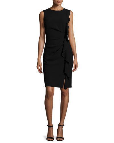 Tamara Sleeveless Ruffle-trim Sheath Dress, Black