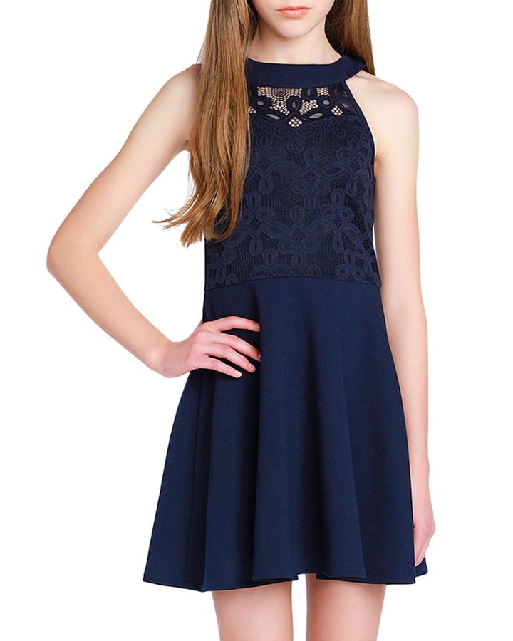 Girl's The Ava Techno Crepe Lace Halter Dress,